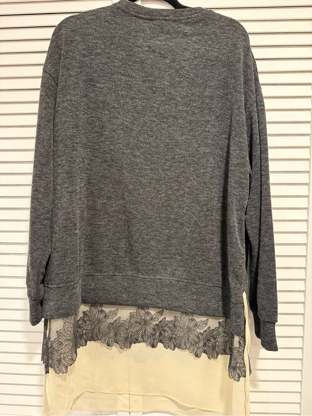 Zara Gray Sweatshirt with Cream Lace-Hem Overlay